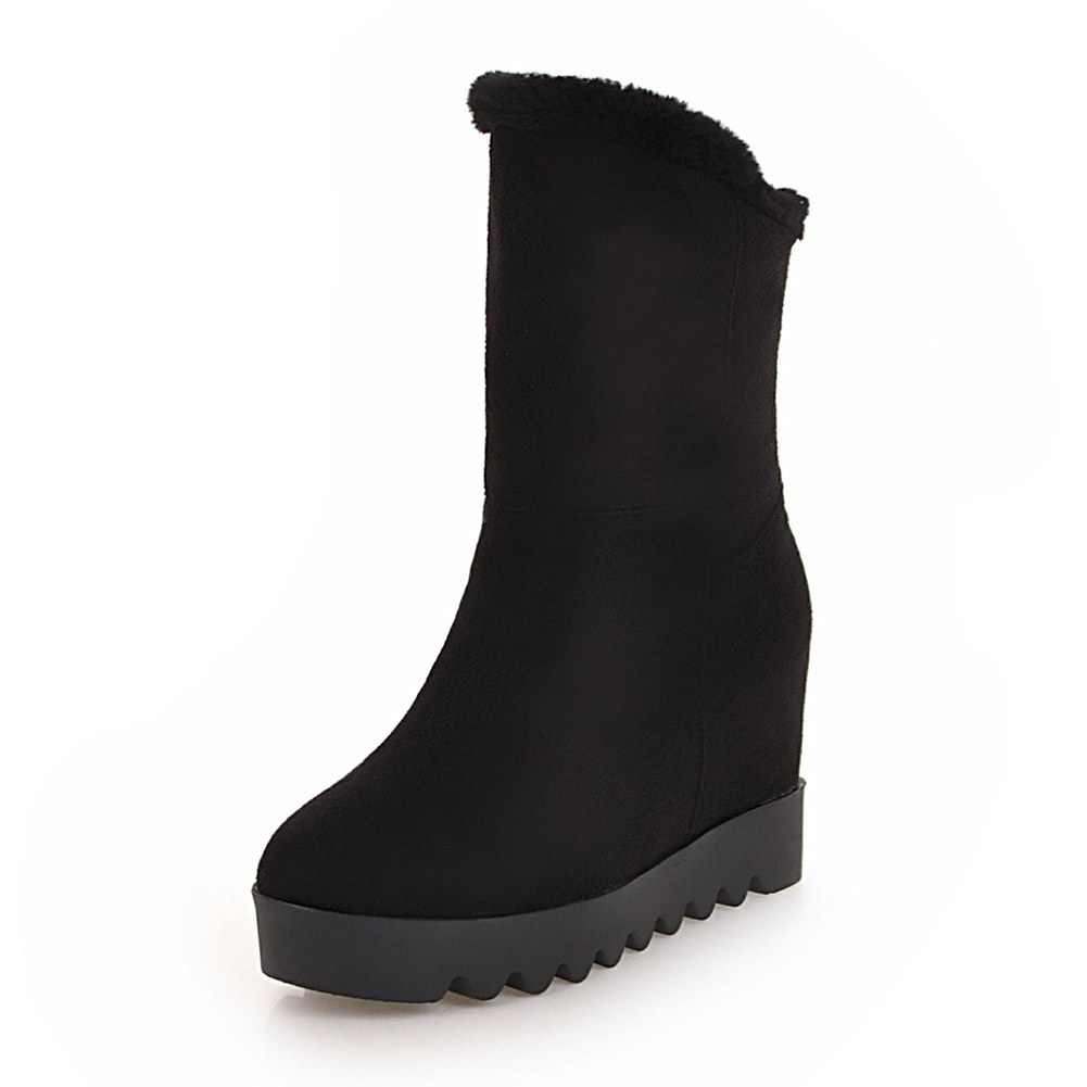 Doratasia Vrouwen Snowboots Winter Maat 34-43 Warm Bont Platform Enkellaars Vrouwen Slip-On Lady hoogte Toenemende Schoenen Vrouw: Black / 5