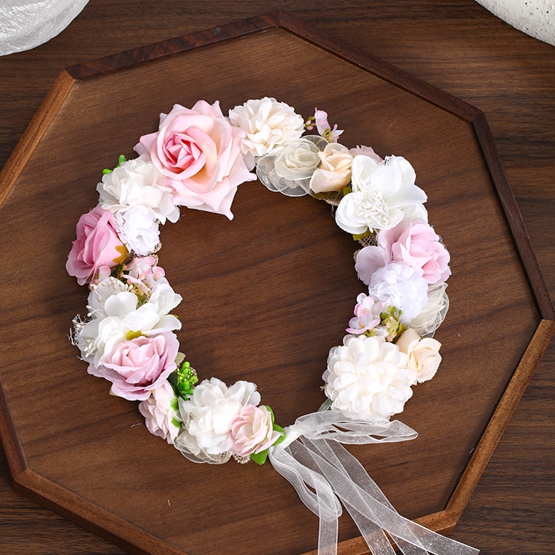 3 Artificial Flower Wreath Bride Women Flower Crown Hair Band Wedding Floral Headband Garland Ribbon Girl Hair Accessorie