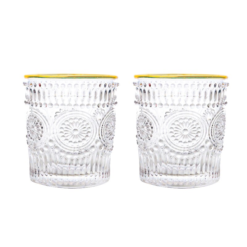 Tasse en verre Vintage nordique 260ml/380ml, verres à vin en relief, verre à lait, tasse à café pour boisson froide, tasses à eau transparentes: 2pcs gold 260ml