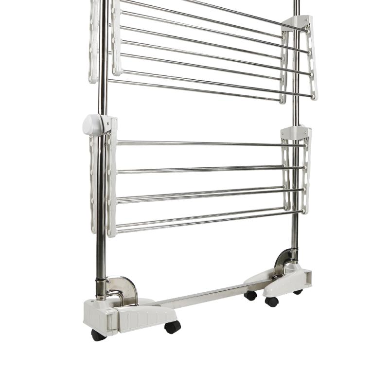 Stainless Steel Clothes Rack Four-layer Drying Rack Foldable Feet Easy To Assemble With Pulleys Sturdy Storage Laundry Hanger