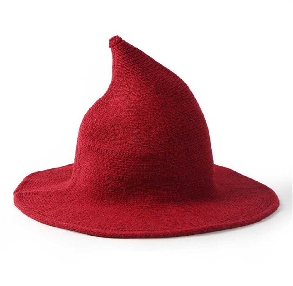 Sombrero de bruja negra para Halloween para mujer, accesorio de disfraz de , gorra con visera de , tejido de lana, acc005: Rojo