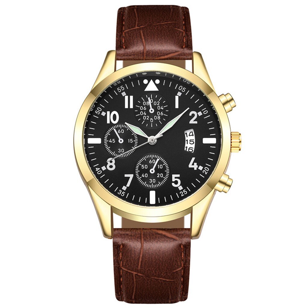 Men's Quartz Watch Wristwatches Popular Men's Leather With Calendar Function Plus Luminous Function Watch Hombres Clock: F