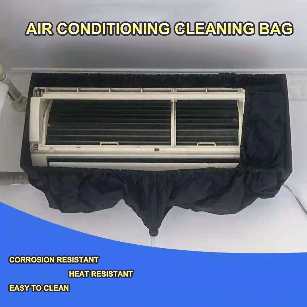 Zwarte airconditioner reinigingszak, stofhoes, hangende waterdichte beschermhoes, huishoudelijke schoonmaakstofhoes voor 1.5p 3p
