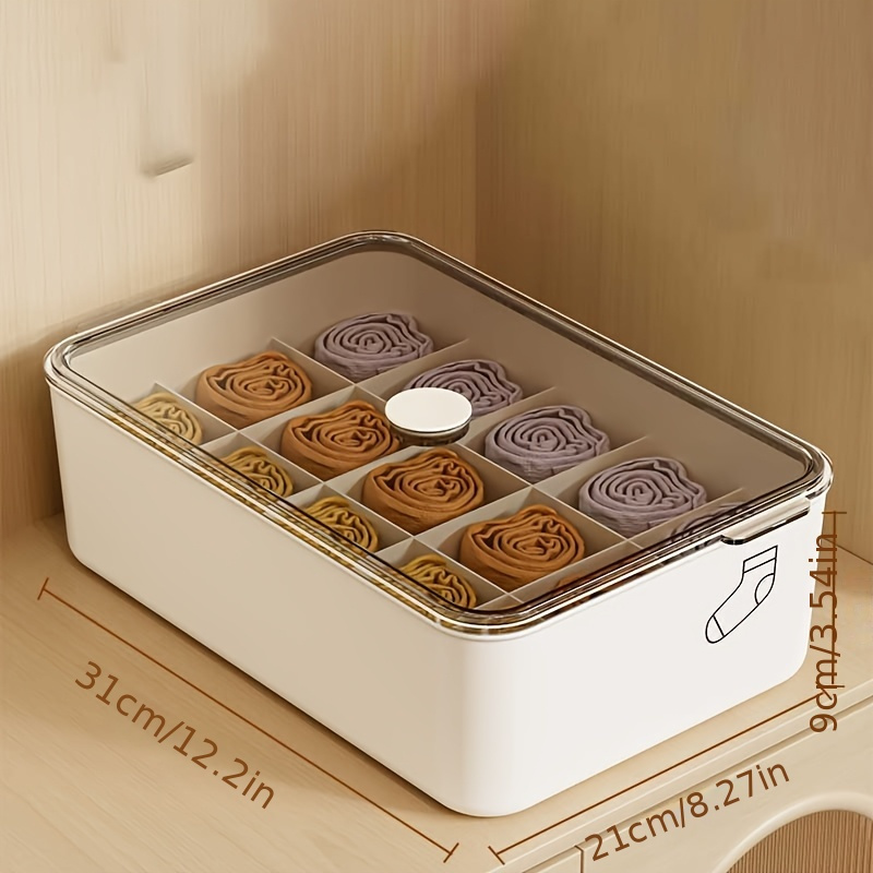 Caja de almacenamiento de ropa interior con tapa transparente, plástico duradero, organizador de guardarropa que ahorra espacio para sujetadores, calcetines, 1 ud.