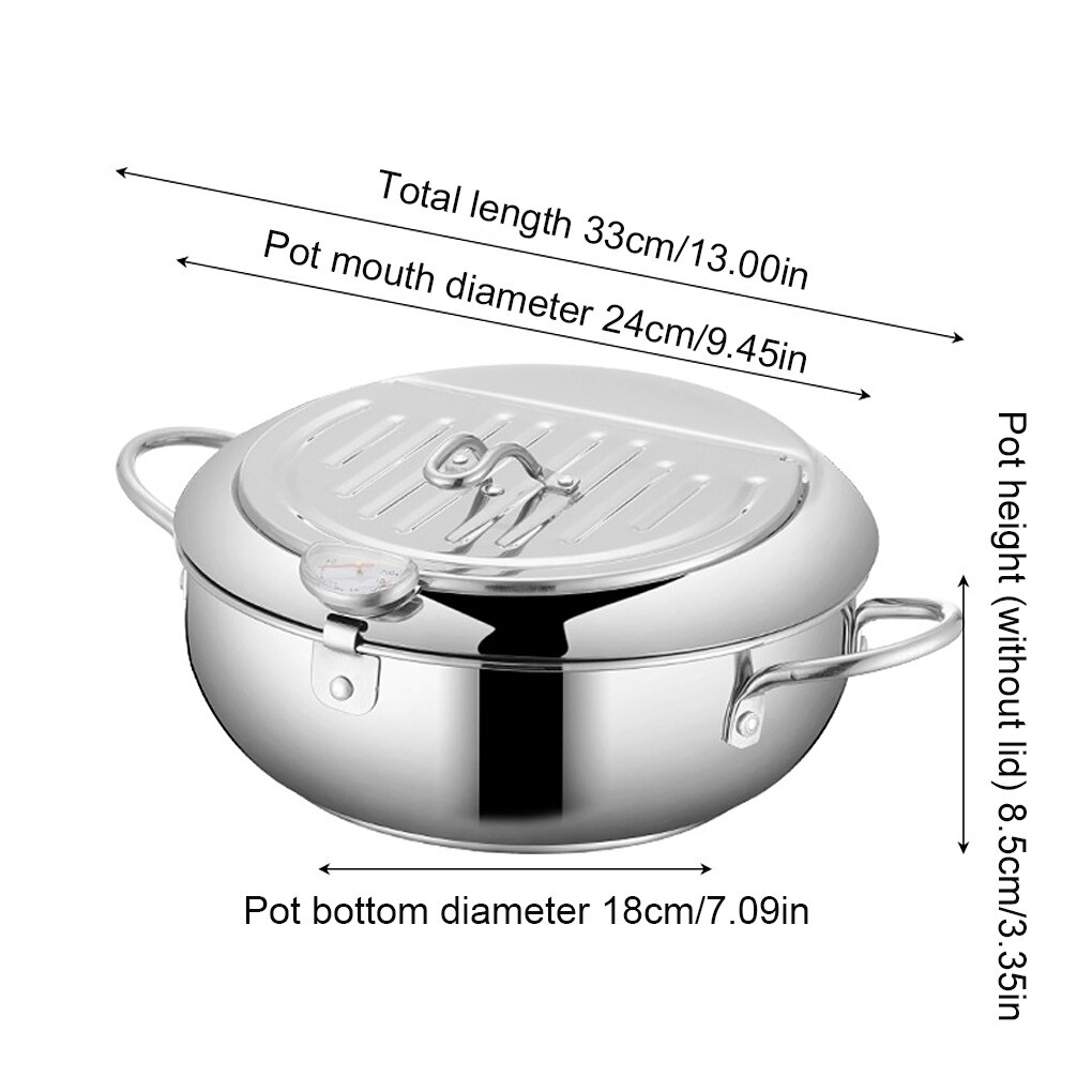 Japanese Style Deep Frying Pot Thermometer Tempura Fryer Pan Temperature Control Fried Chicken Pot Cooking Tools Kitchen Utensil