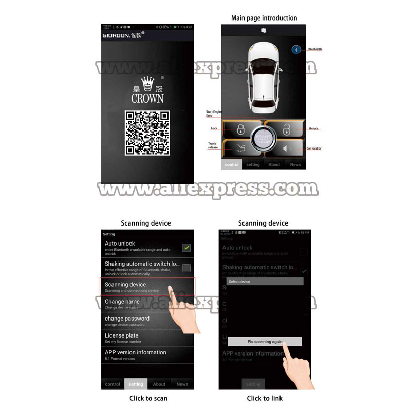 Aplicación inteligente bloqueo central remoto apertura automática del maletero cerradura central de entrada sin llave para coches magicar cerradura de la puerta del coche de arranque automático