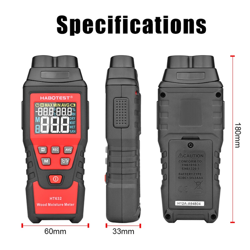 HT632 Digital Multifunctional Wood Moisture Meter Accurately Measuring Wood Moisture Hygrometer Wood Moisture Paper Tester
