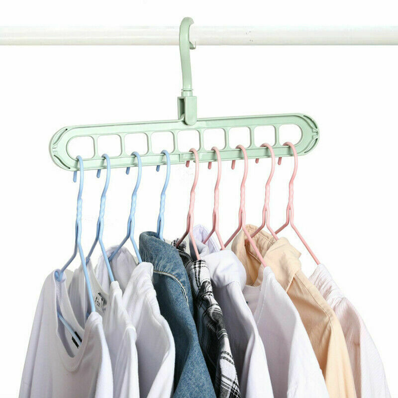 Magic Folding Hanger Rack Plastic Nine-hole Hanger Wardrobe Wonder Closet Bar Pants Clothes Coat Organizer Space Saver