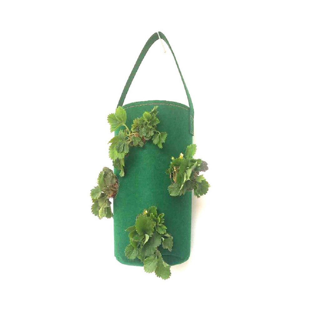 Garden Outdoor Planting Grow Bag Strawberry Vertical Flower Herb Pouch Root Breathable Vegetable Round Reusable Pot Planter: Dark green 8 Pockets