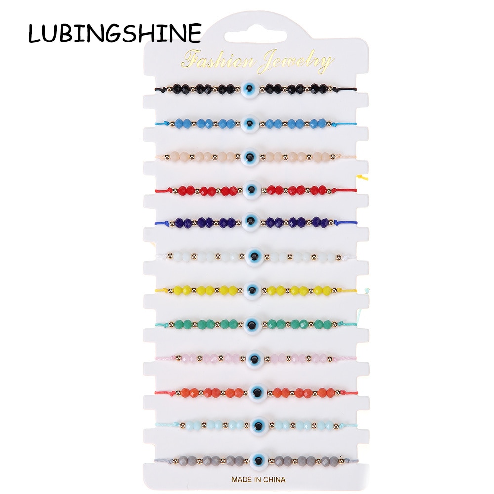 12 stuks/partij koppels vrouwen blauwe turkse boze oog bedels armbanden kristallen kralen verstelbare touwketting enkelbandjes kind meisjes sieraden