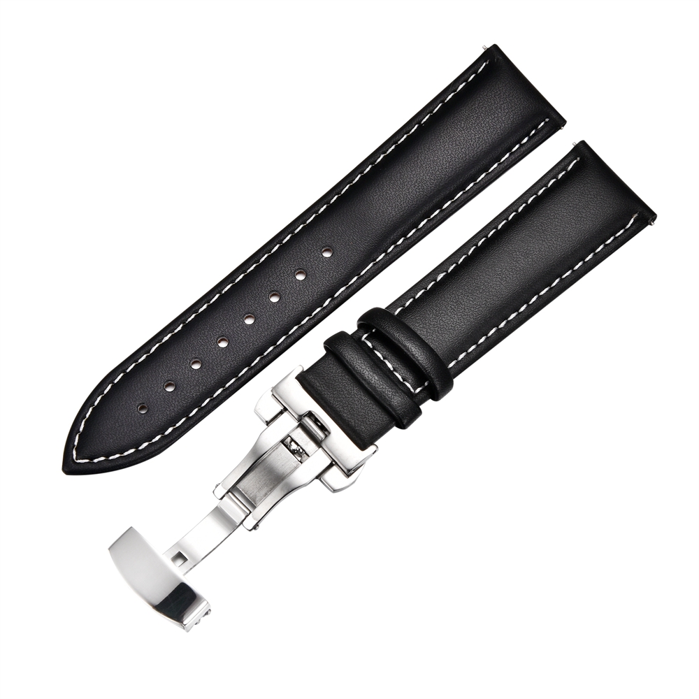 Casual Zakelijke Lederen Horlogeband 18mm 20mm 22mm 24mm Band Rvs Vlinder Gesp Horloge Accessoires polsbandjes