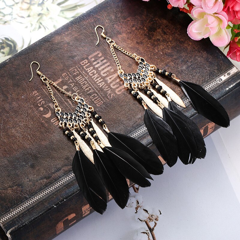 Long Tassel Feather Style Ethnic Boho Big Dangle Statement Earring Wedding Earrings Accessories: E9