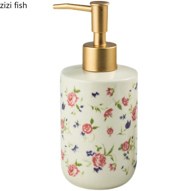 American Retro Rose Pattern Ceramic Soap Dispenser Bathroom Shampoo Moisture Bottling Household Push Type Soap Dispenser Decor