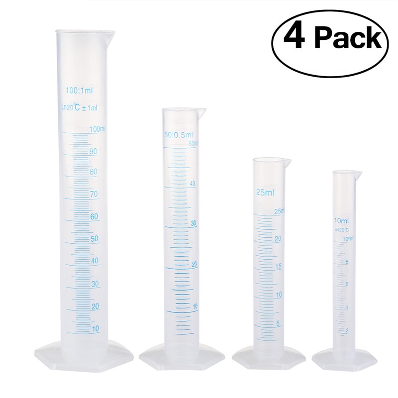 4pcs/Set Transparent Measuring Plastic Graduated Cylinder Lab Measuring Cup Laboratory Tools 10ml / 25ml / 50ml / 100ml
