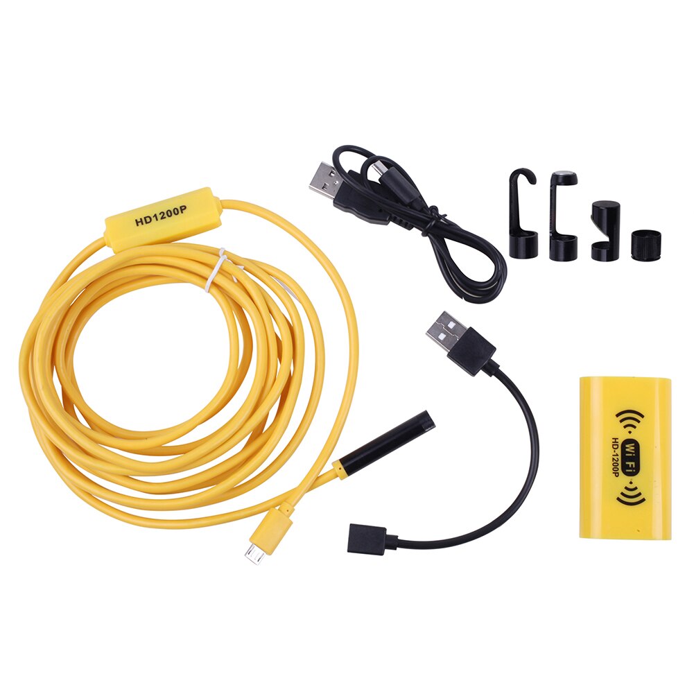 Mini camera 1200p 8mm slang inspectie hd industriële  ip68 waterdichte 8 leds wifi endoscoop voor android draadloze endoscoop: Geel