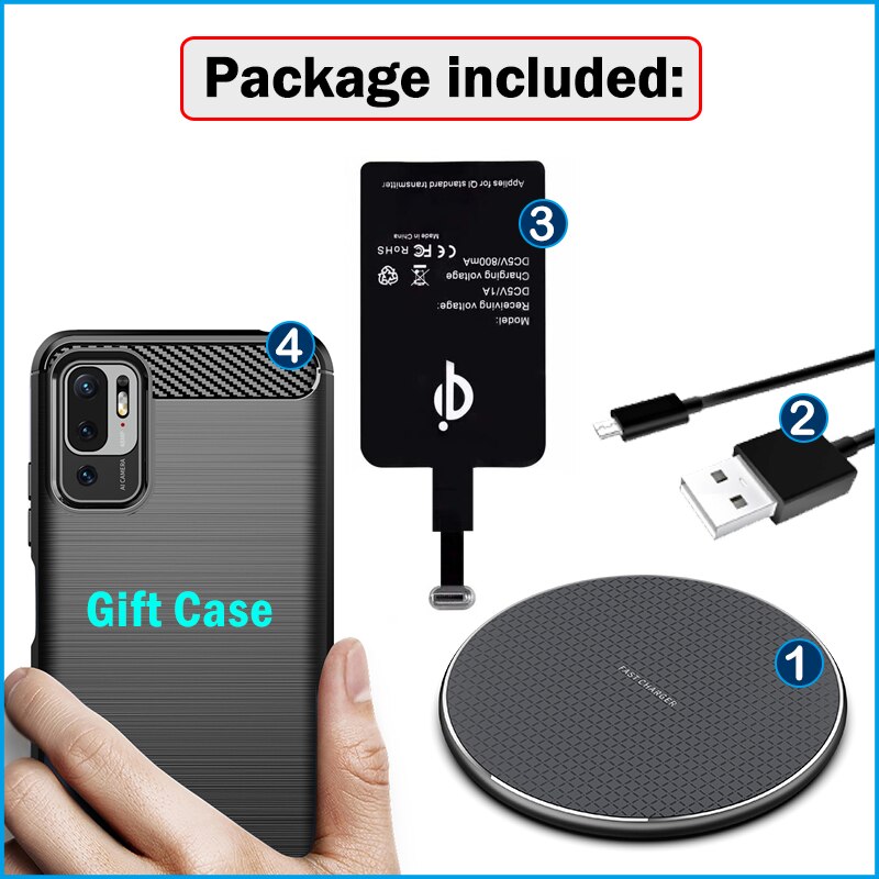 Qi Draadloos Opladen Receiver Voor Xiaomi Poco M4 Pro 5G Poco M2 M3 Pro Draadloze Oplader Usb Type-C Opladen Adapter Case