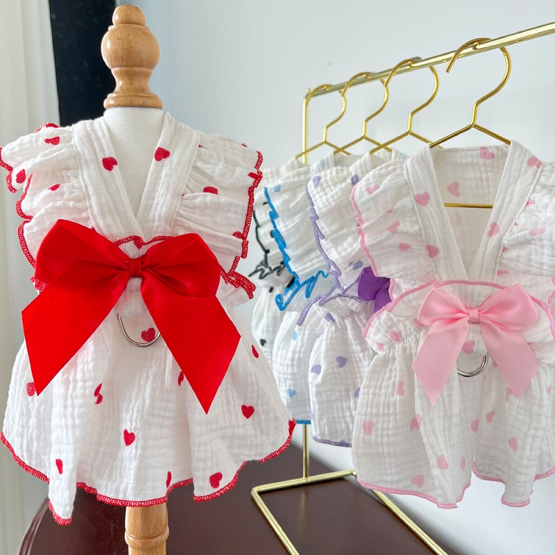 Robe rafraîchissante d'été pour chien, vêtements pour chiens, imprimé cœur, jupe pour animaux de compagnie, chaton, chiot, Chihuahua, Bichon, Yorkie, gilet pour chien pour filles