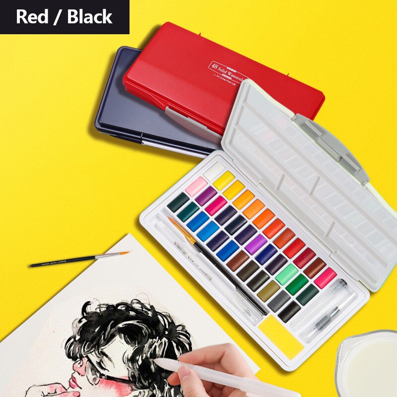 Rood/Zwart 24/36/48 Kleuren Solid Aquarel Verf Set Pigment Voor Beginner Kid Student Schilder Art Schilderen Leveringen