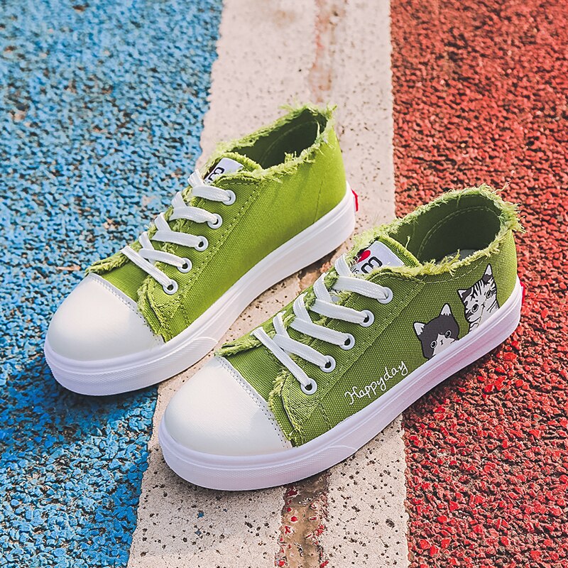 Kleurrijke damesschoenen canvas schoenen tijschoenen casual damesschoenen dames sportschoenen sneakers: Groente / 35