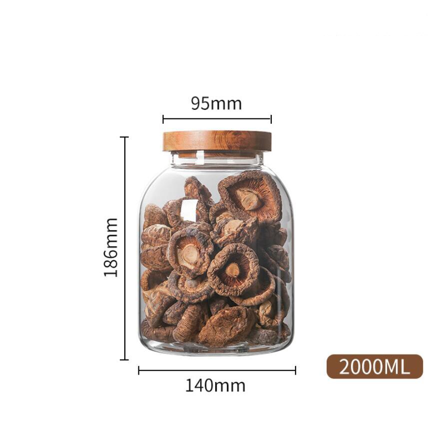 Matglass med trelokk oppbevaring kjøkken matte krydder krydder blomst te frokostblanding lufttette glasskrukker forseglet beholder: 2000ml