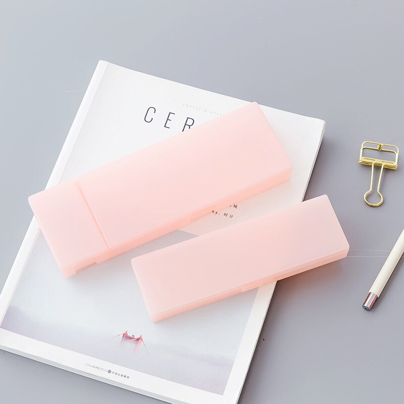 Leuke Kawaii Eenvoudige Transparante Etui Potlood Doos Plastic Opbergdoos Leren Briefpapier Kantoorbenodigdheden