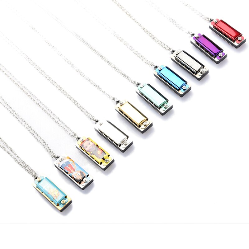 Mini 4 Hole 8 Tone Harmonica Metalen Ketting Keten Speelgoed Kleur Willekeurige