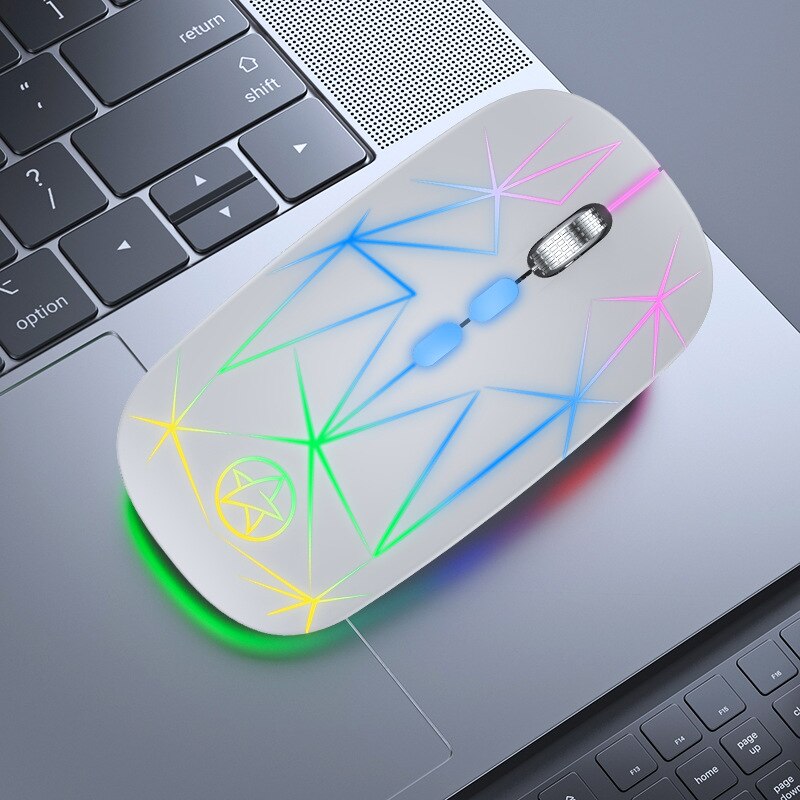 Rechargeable RGB Wireless Mouse USB 2.4Ghz Computer Mause Gamer Mouse LED Backlit Ergonomic Gaming Mice Silent For PC Laptop: Star White