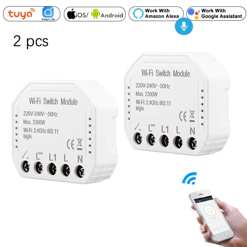 DIY WiFi Smart Light Switch Breaker Module, Smart Life Tuya APP Remote 1/2 Way Control Wall Switch, Alexa Echo Google Home: 2PCS