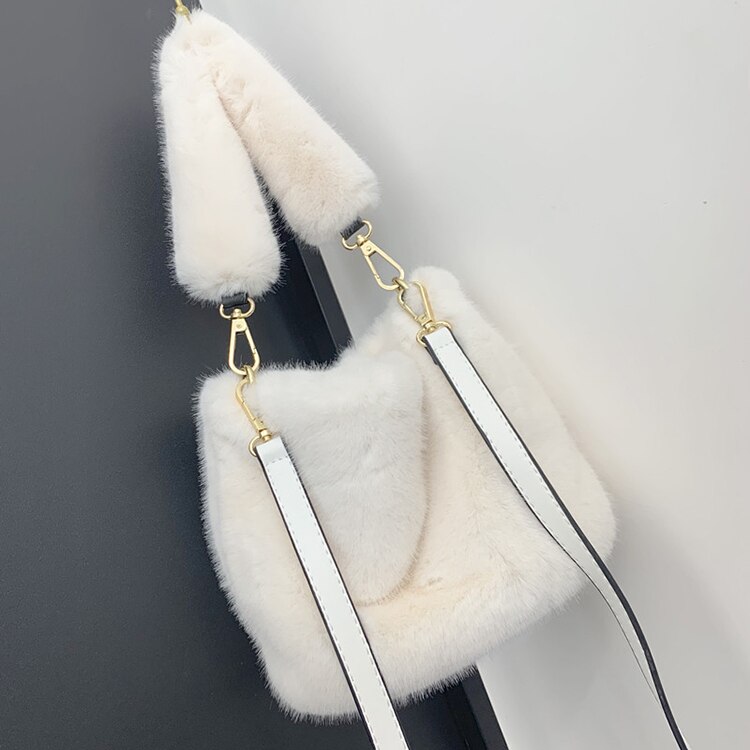 Frauen Nette Faux Pelz Eimer Taschen Mädchen Kreuz-körper Handtaschen Schulter Tasche: Weiß