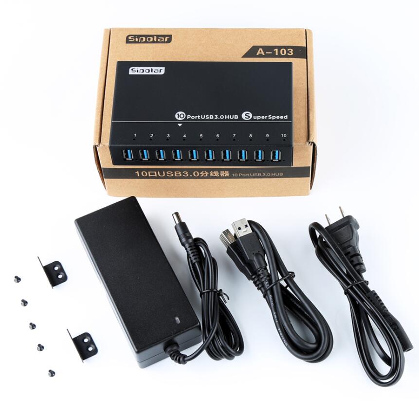 Sipolar Industrial 10 Port USB 3.0 Data And Charger Mountable Rugged USB Hub with Wall Mountable For assembly Lines Server Rack