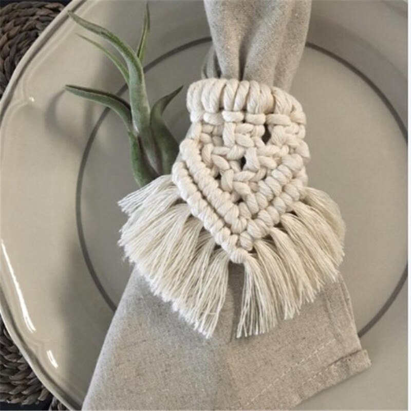 Servilletero de macramé con cuerda de algodón, servilletero europeo hecho a mano, Decoración de mesa de cena, manualidades, suministros para de boda, decoración, 2 uds.: d
