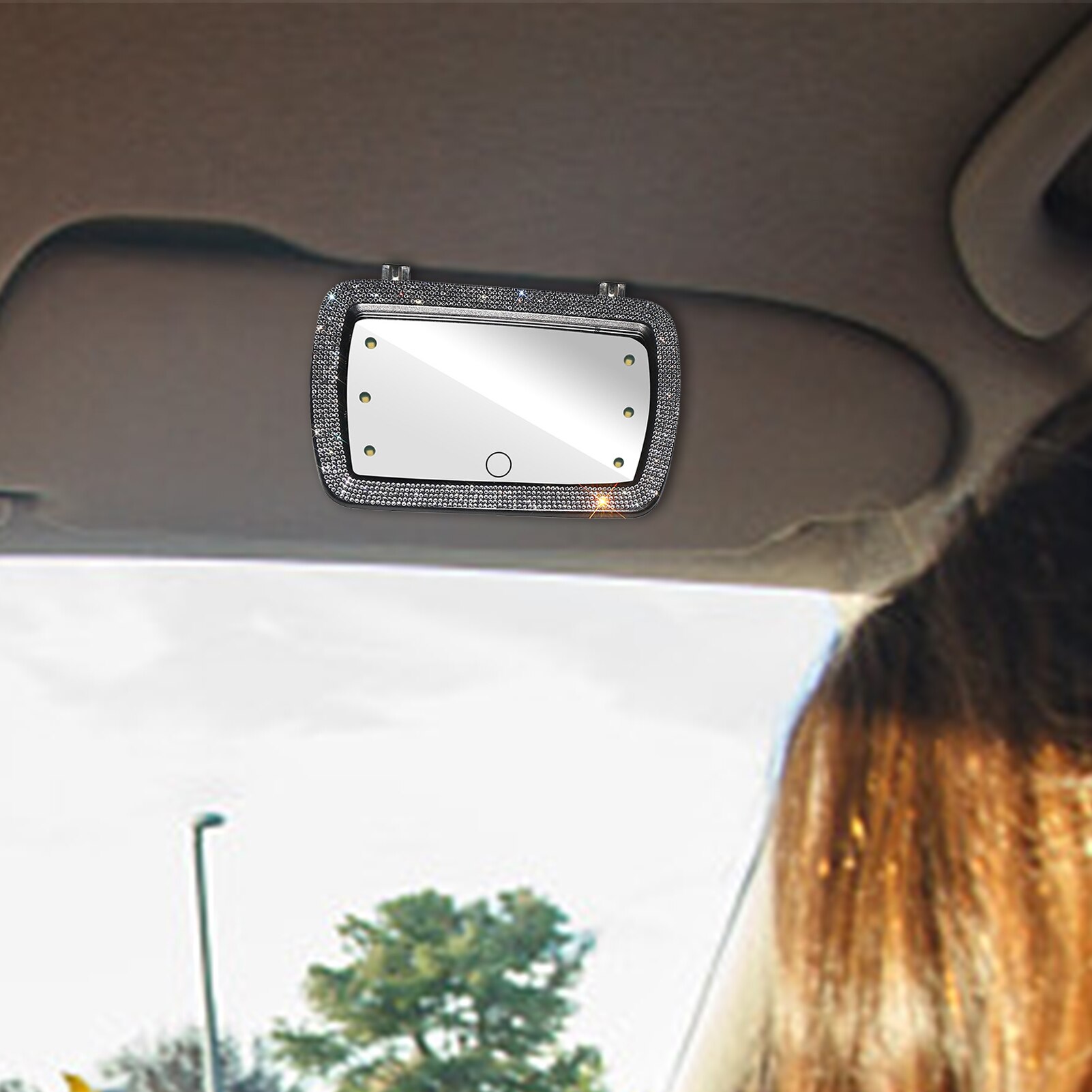 Espejo de tocador LED para coche, espejo de maquillaje con 6 luces, Universal, con batería integrada