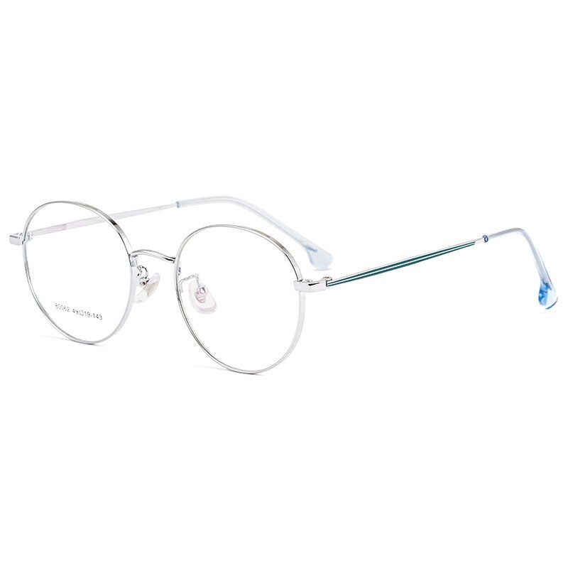 KatKani Retro Small Round Frame Women's Ultralight Metal Anti-Blue Light Myopia Optical Prescription Eyeglasses Frame 01-80062: Silver