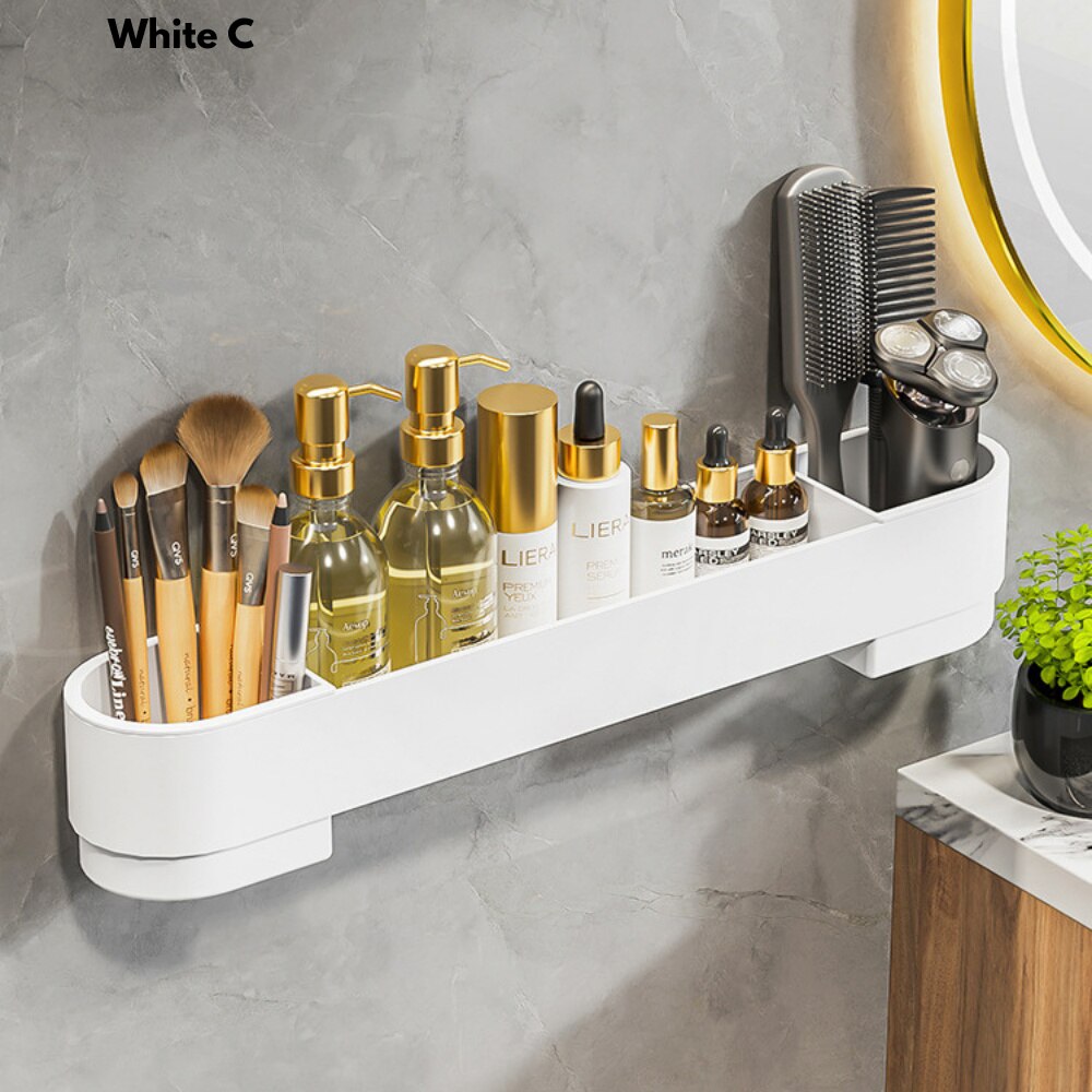 Étagère d'angle de salle de bain, sans perçage, pour cosmétiques, shampoing, douche, support de rangement, organisateur de toilette, accessoires de salle de bain: White C