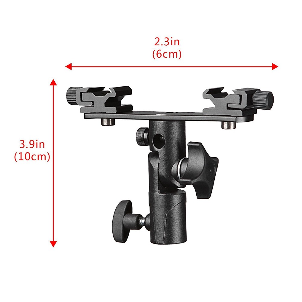 Double Twins Dual Shoe Swivel Lamp Bulb Speedlight Flash Light Holder with Umbrella Socket for Studio Video Photography