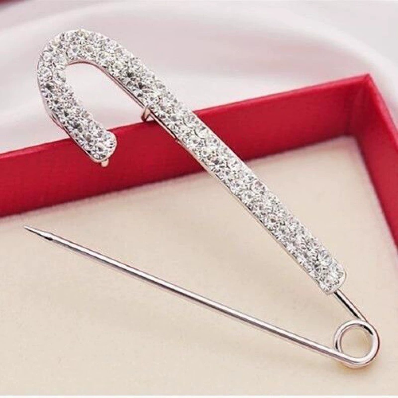 Diamond-in Metal Collar Pin Fixed Clothes Buckle Pin Anti-exposed Simple Clothes Accessories Women's Cardigan High-end Brooch: Silver