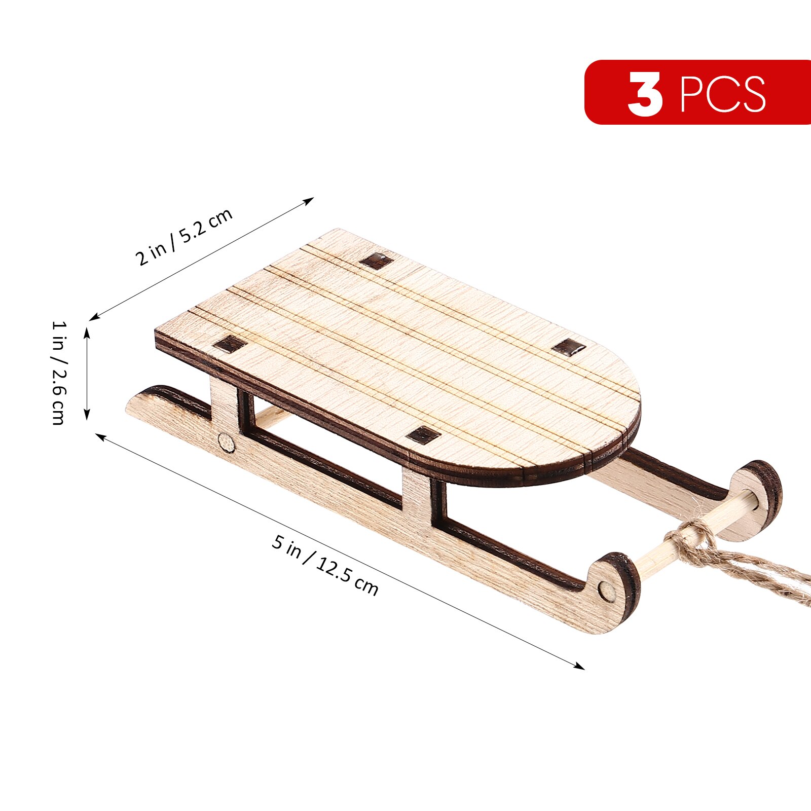 3pcs albero di natale appesi slitta Mini slitta in legno Mini slitta pendenti ornamenti slitta artigianato slitta fai da te