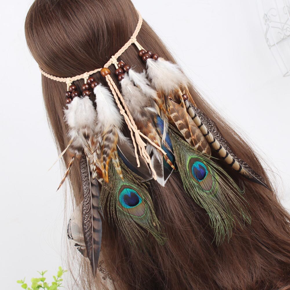 Indian Feather Hoofdband Verstelbare Hoofdtooi Festival Boho Haarband Vrouwen Girl Haar Accessoires EIG88