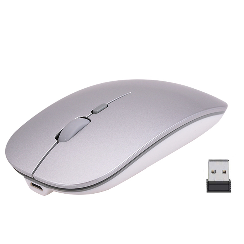 Computer Draadloze Muis Oplaadbare Muizen Voor Laptop Notebook Ultra Dunne 2.4G Optische Muis Met Usb-ontvanger Air Mouse: Glossy sliver