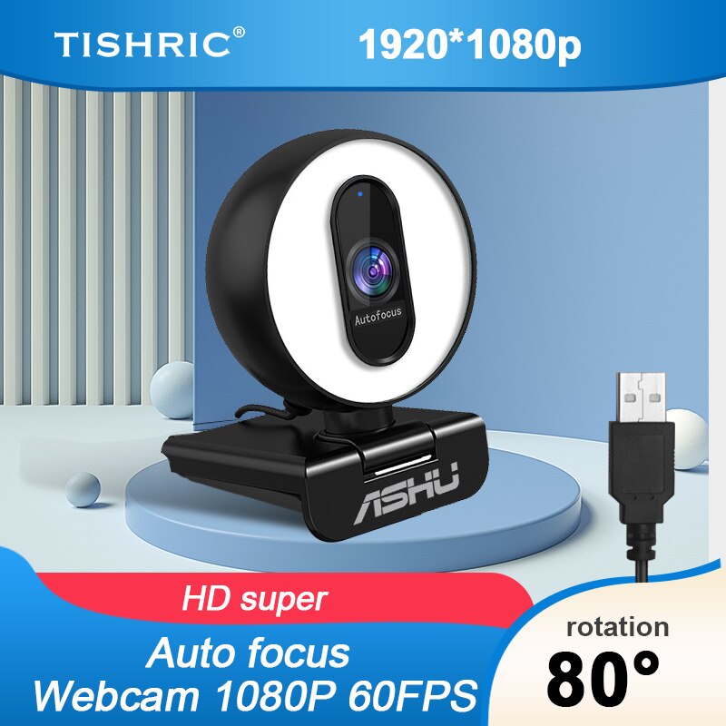 Tishric H100 Webcam 1080P 60fps Led Autofocus Web Camera Met Microfoon Webcam Voor Pc Live Videoconferencing Broadcast