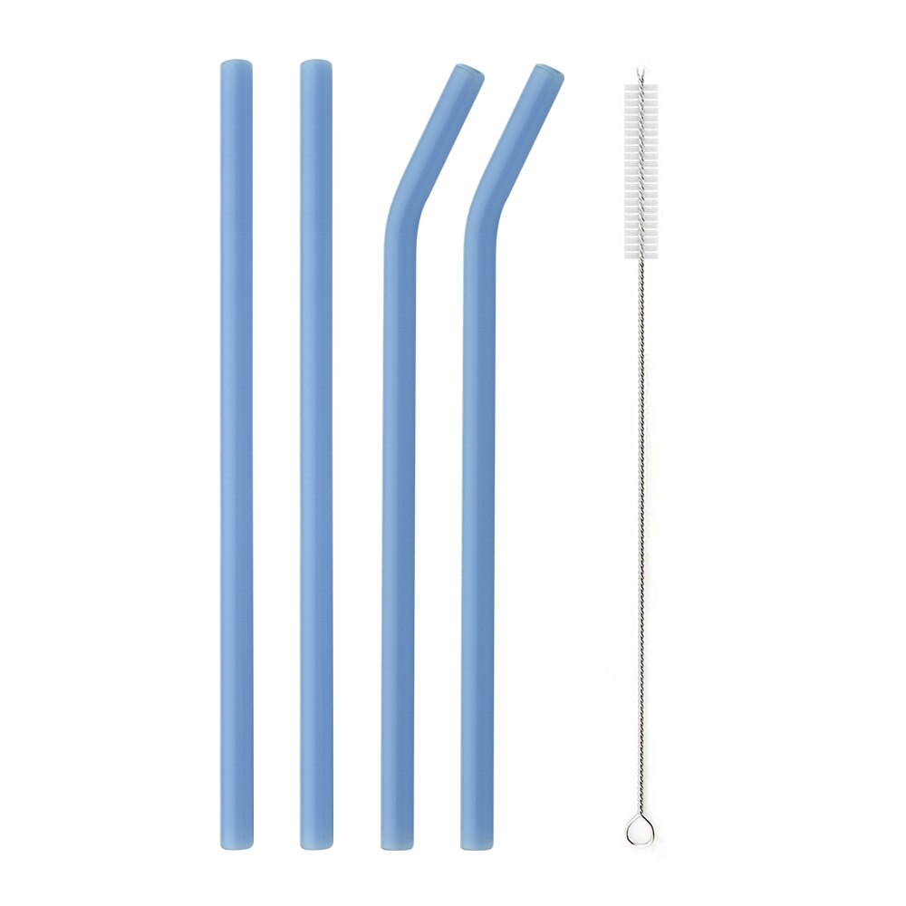 Eco Friendly Reusable Drinking Straws High Borosilicate Glass Straws for Smoothies Straws Cocktails Bar Accessories with Brushes: 4pcs blue