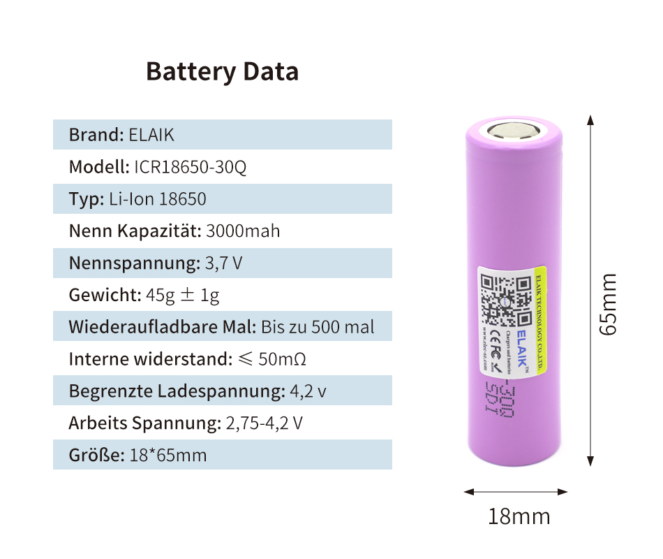 100% original INR18650 battery 3.7 V 18650 3000mAh INR18650 30Q lithium-ion rechargeable battery