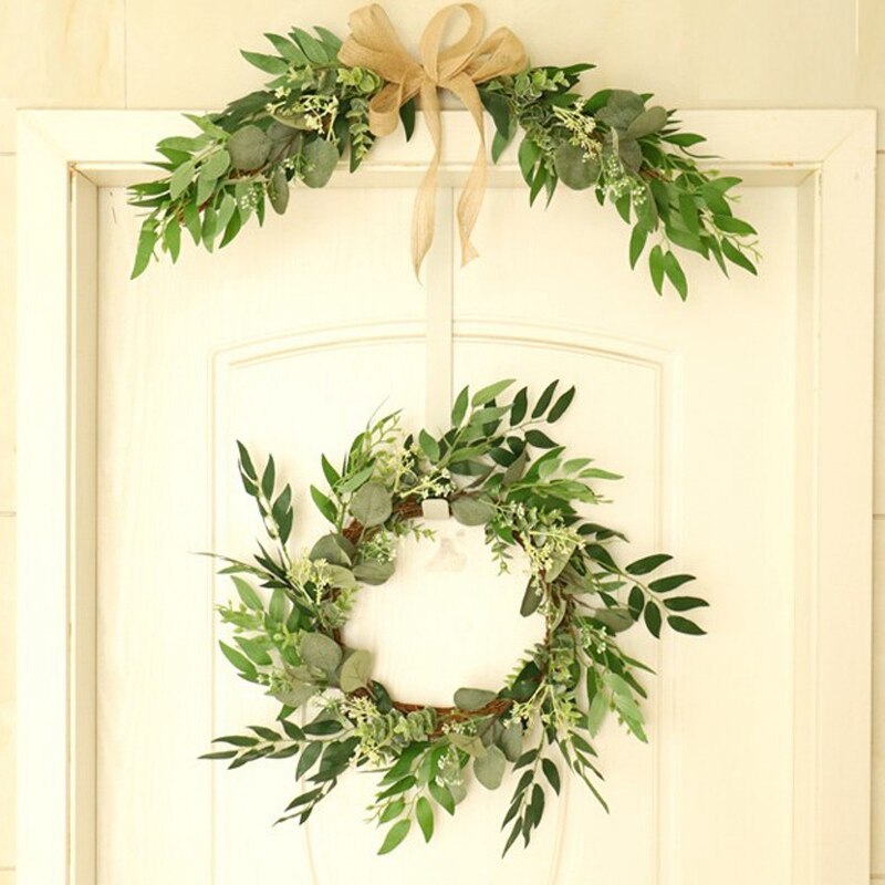 Veggpynt grønn blomst kunstig blomst rustikk silke blomst krans dekor