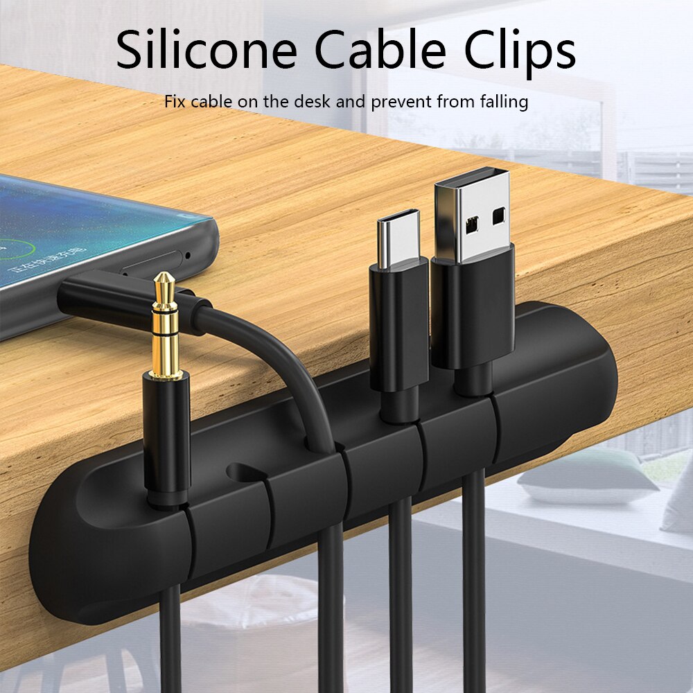 Storage Holder Self-adhesive Desktop USB Charger Cable Winder Headphone Wire Storage Holder Desk Organizer Silicone Cable Clip