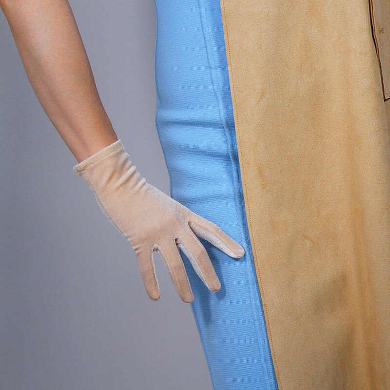 Guantes cortos de terciopelo para mujer, de 22cm, Color dorado Nude, alta elasticidad, terciopelo, terciopelo, para noche, pantalla táctil WSR42