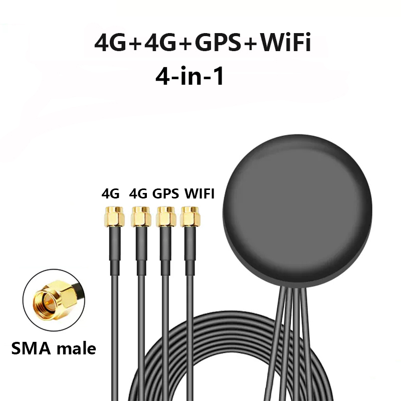 Antena piezas 4G + 4G + GPS + WIFI, Cuatro en Uno, 2,4G LTE + GPS + 2,4 Ghz, Bluetooth 5G, antena combinada para exteriores, pasta de 1,5 M, SMA FAKRA, 1 unidad: Verde militar
