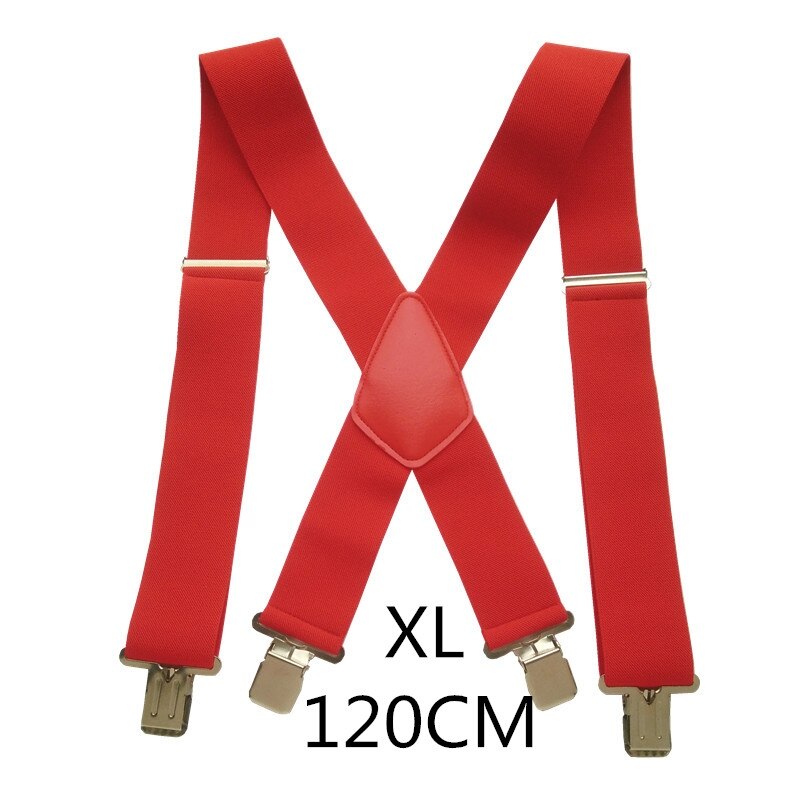 Bretelles réglables à haute élasticité pour homme, grande taille 50mm de large, 4 pinces solides, robustes, dos X, pantalons, 5 couleurs: Red-120cm