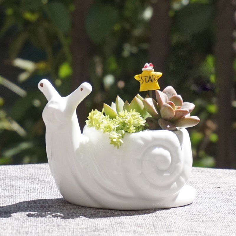 Maceta de cerámica Kawaii Pequeño animal, de porcelana blanca suculenta maceta de plantas y flores, decoración para el hogar, florero de jardín, miniadornos de escritorio
