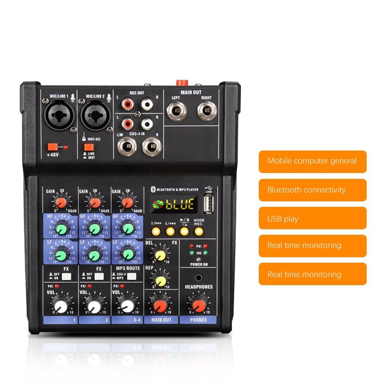 Mélangeur Audio Portable, 4 canaux, Bluetooth, pour Console Dj, pour spectacle à domicile, scène en plein air, église, école