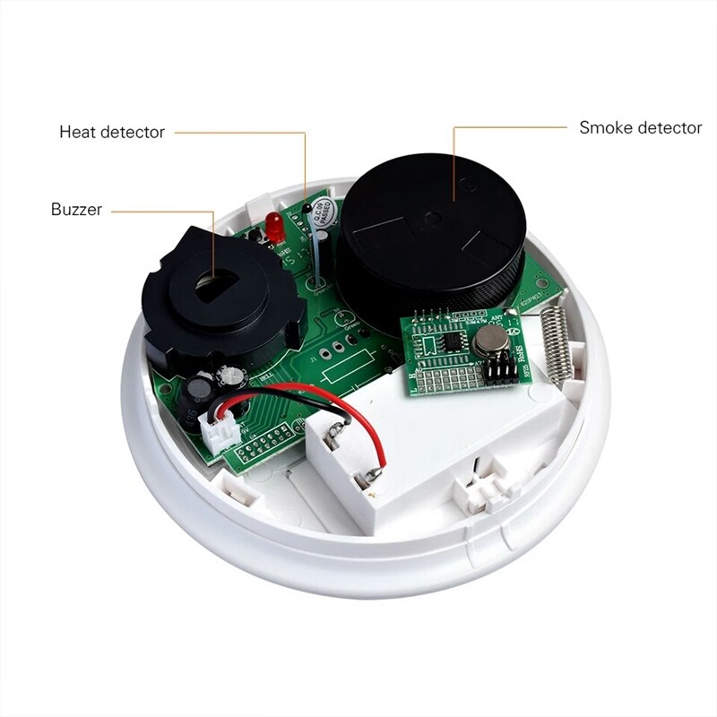 Wireless Smoke &amp; Temperature Sensor 433mhz For Hotel Home Smoke Heat Detector